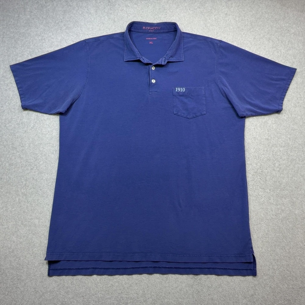 B Draddy Polo Shirt Mens XL Blue Solid Pima Cotton Stretch 1910 Pocket Knit
